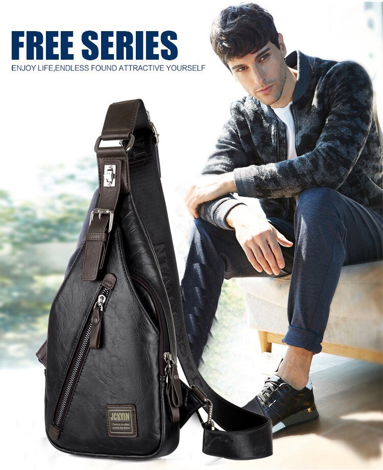 Anti theft Rotatable Button Open Leather Chest Bags Anti theft Rotatable Button Open Leather Chest Bags