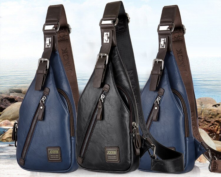 Anti theft Rotatable Button Open Leather Chest Bags Anti theft Rotatable Button Open Leather Chest Bags