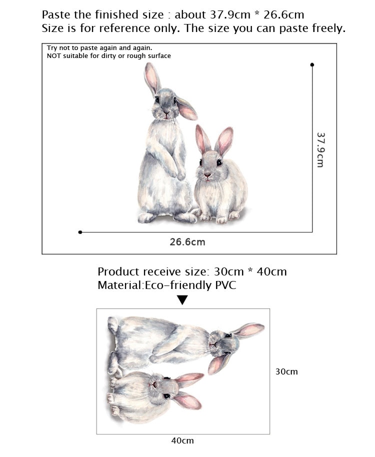 Two cute rabbits Wall sticker Children's kids room home decoration removable wallpaper living room bedroom mural bunny stickers