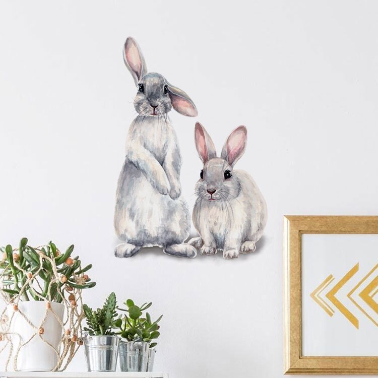 Two cute rabbits Wall sticker Children's kids room home decoration removable wallpaper living room bedroom mural bunny stickers